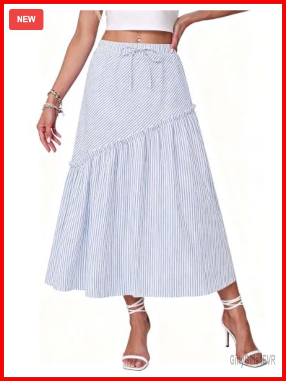 Womens Striped Maxi Skirt with Pockets High Waisted A-Line Long Flowy Skirt